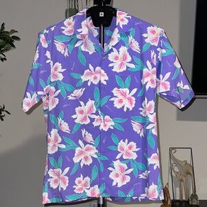 Tropical Floral Purple Men's Vintage  Casual Shirt